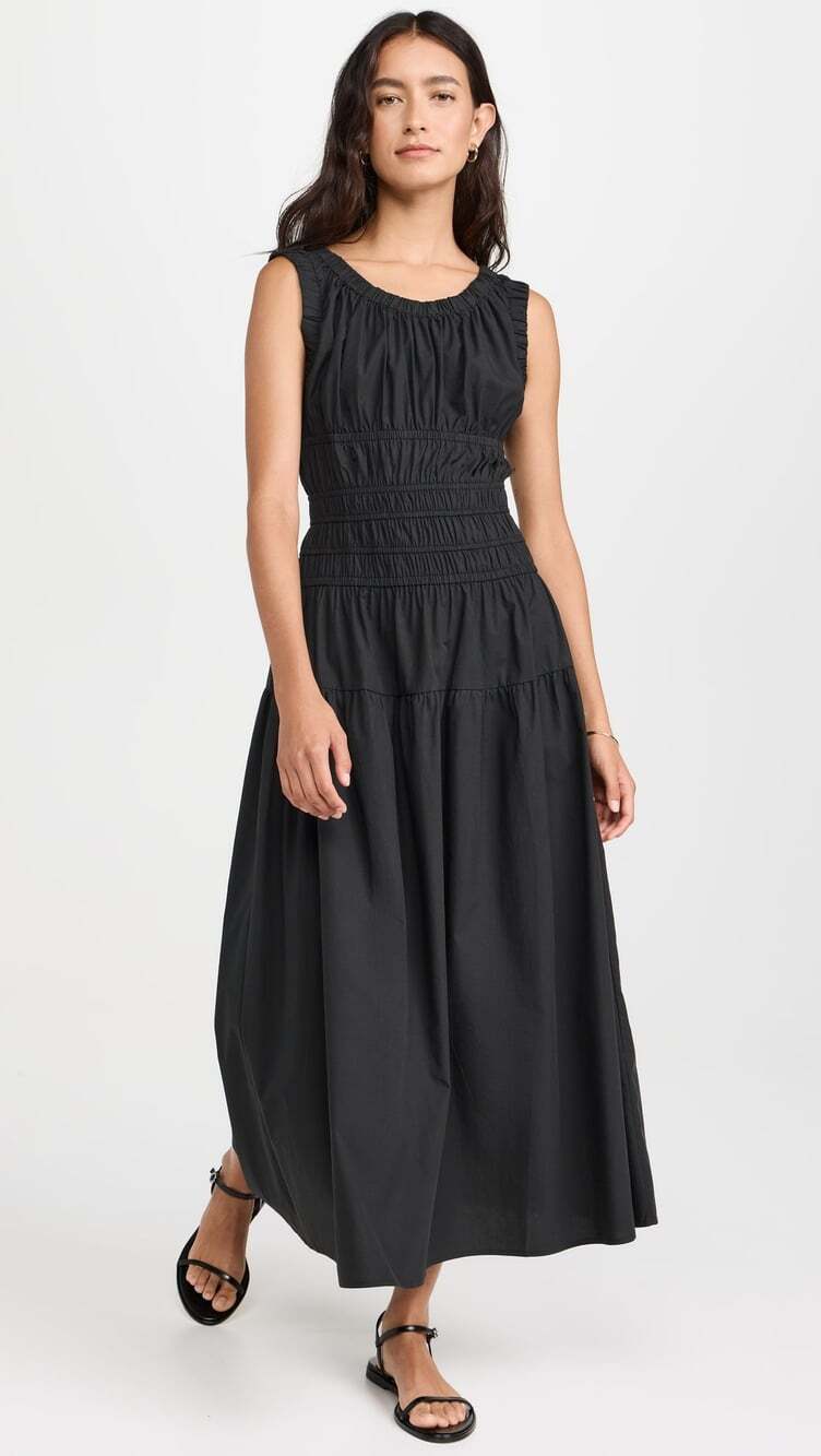 Rails Anastasia Black Smocked Midi Dress Sleeveless A-Line Size S Like New